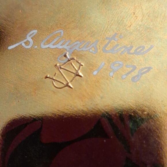 Westmoreland Ruby Red Handpainted Signed Glass Rose Heart Plate - Picture 4 of 5